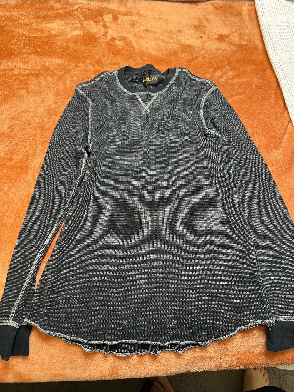 Helix Black Waffle Thermal Long Sleeve Tee with White Stitching